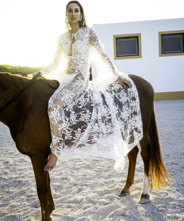 Gabriel Daros white lace bridal couture dress